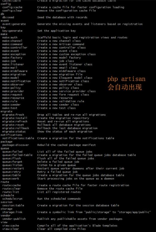 php artisan命令信息列举